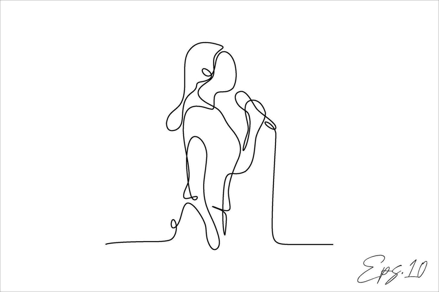 continuo linea vettore illustrazione di donna cantando