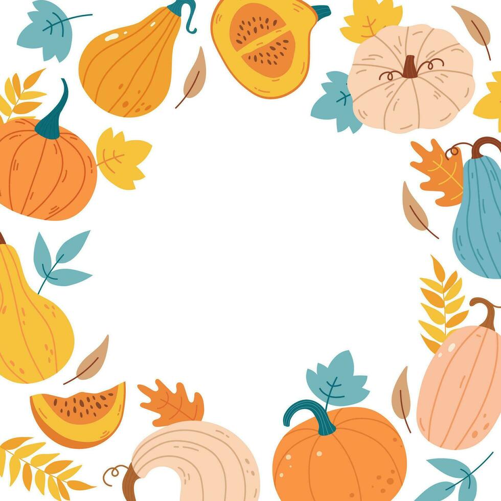 autunno foglia e zucca telaio, autunno manifesto design. Halloween sfondo. Perfetto grafico per ringraziamento giorno, Halloween, saluto carte, manifesti, e di più. vettore illustrazione