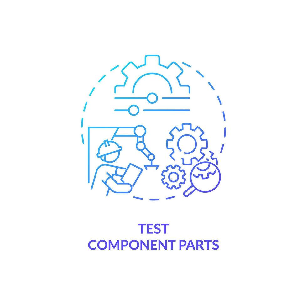 2d pendenza test componente parti magro linea icona concetto, isolato vettore, blu illustrazione che rappresentano Prodotto responsabilità. vettore