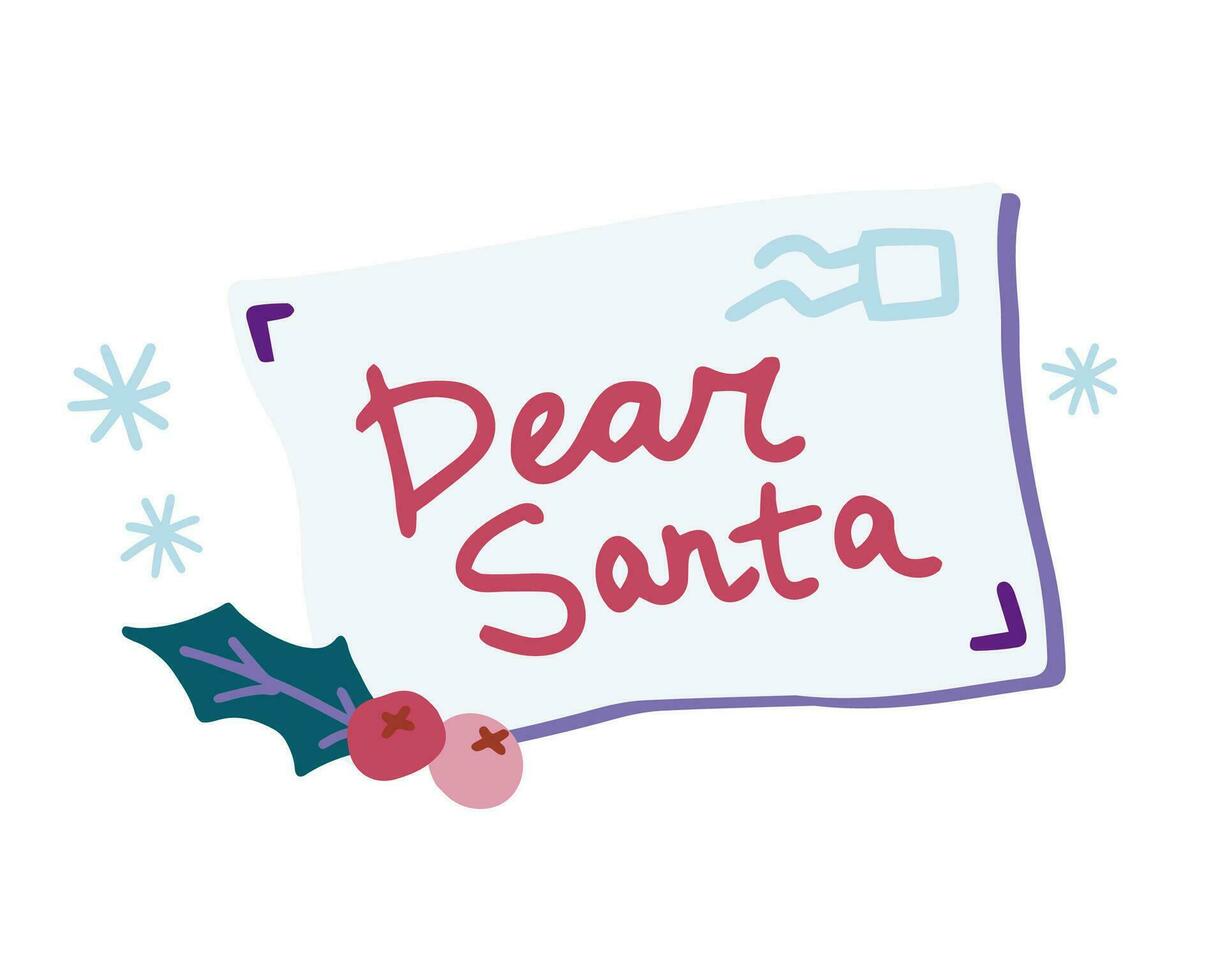 lettera per Santa Claus con agrifoglio e fiocchi di neve. allegro Natale e contento nuovo anno concetto. mano disegnato vettore isolato illustrazione