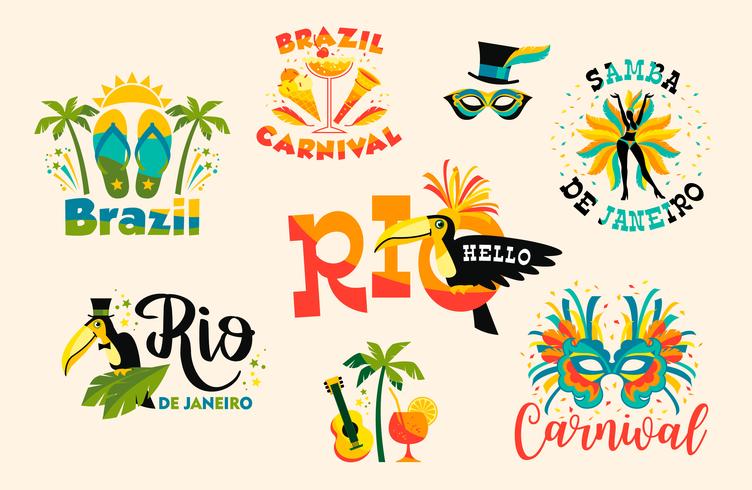 Carnevale brasiliano. Grande set di emblemi vettoriali