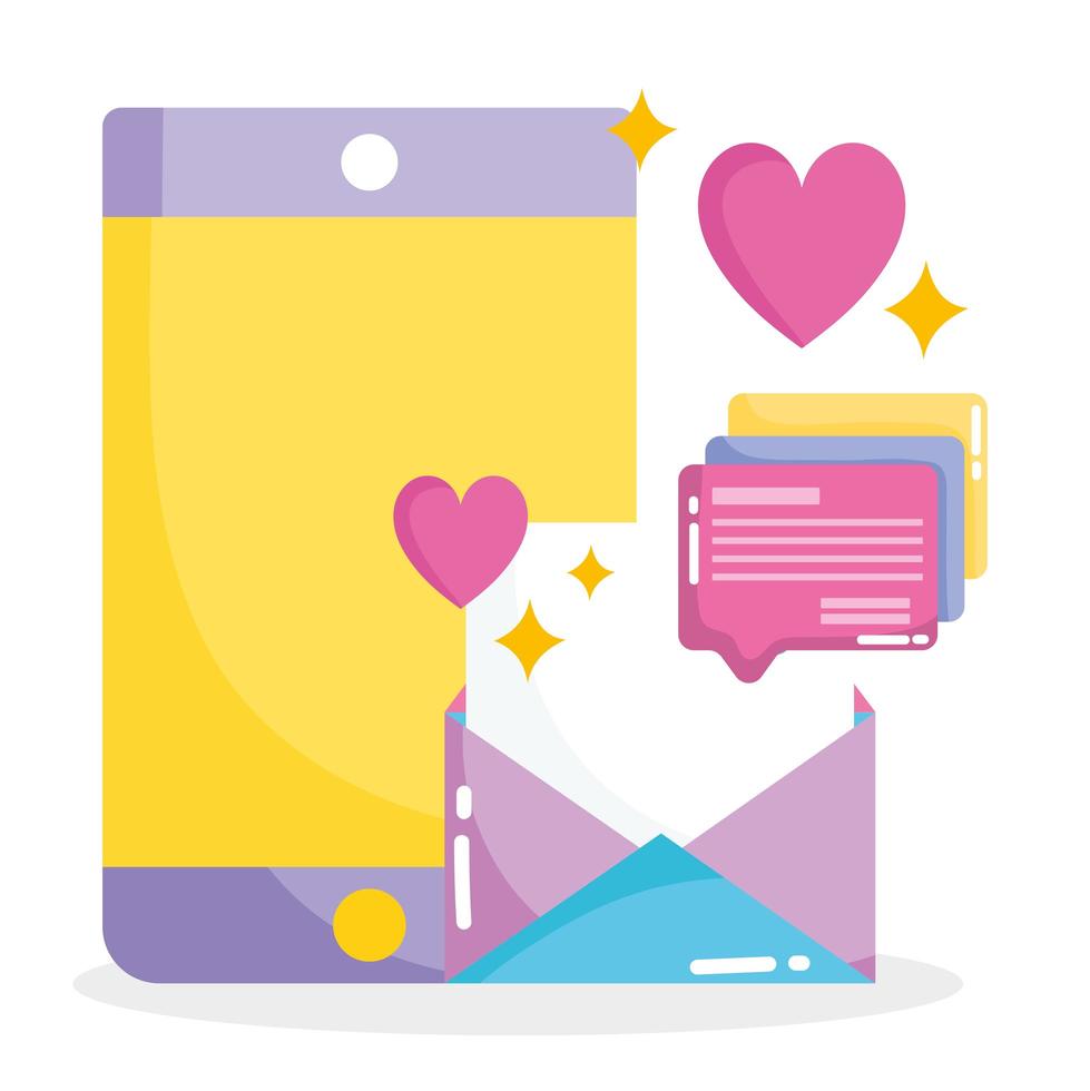 social media, email smartphone, chat, sms in stile cartone animato vettore