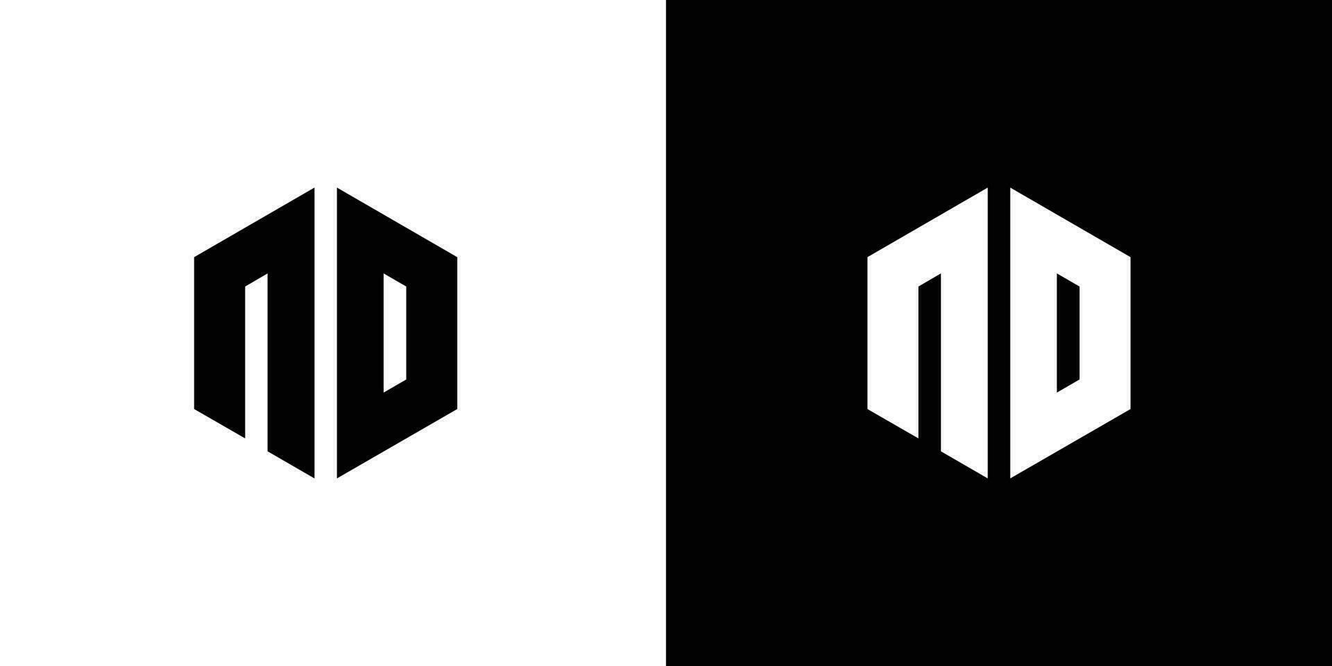 lettera n d poligono, esagonale minimo e professionale logo design su nero e bianca sfondo vettore