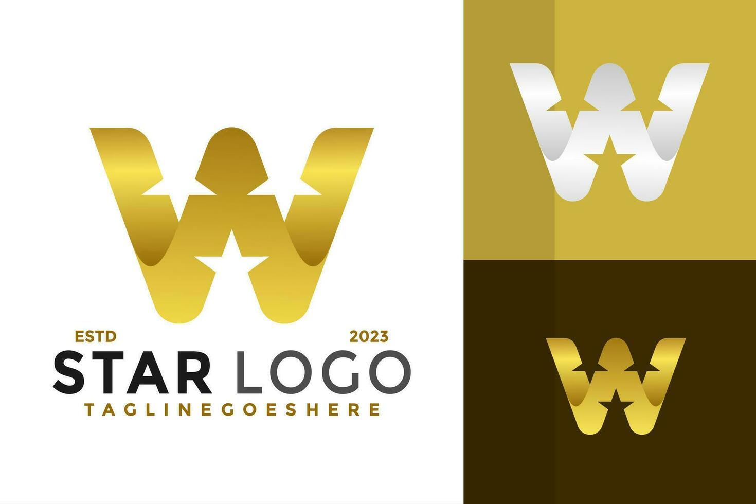 lettera w d'oro stella logo design vettore simbolo icona illustrazione