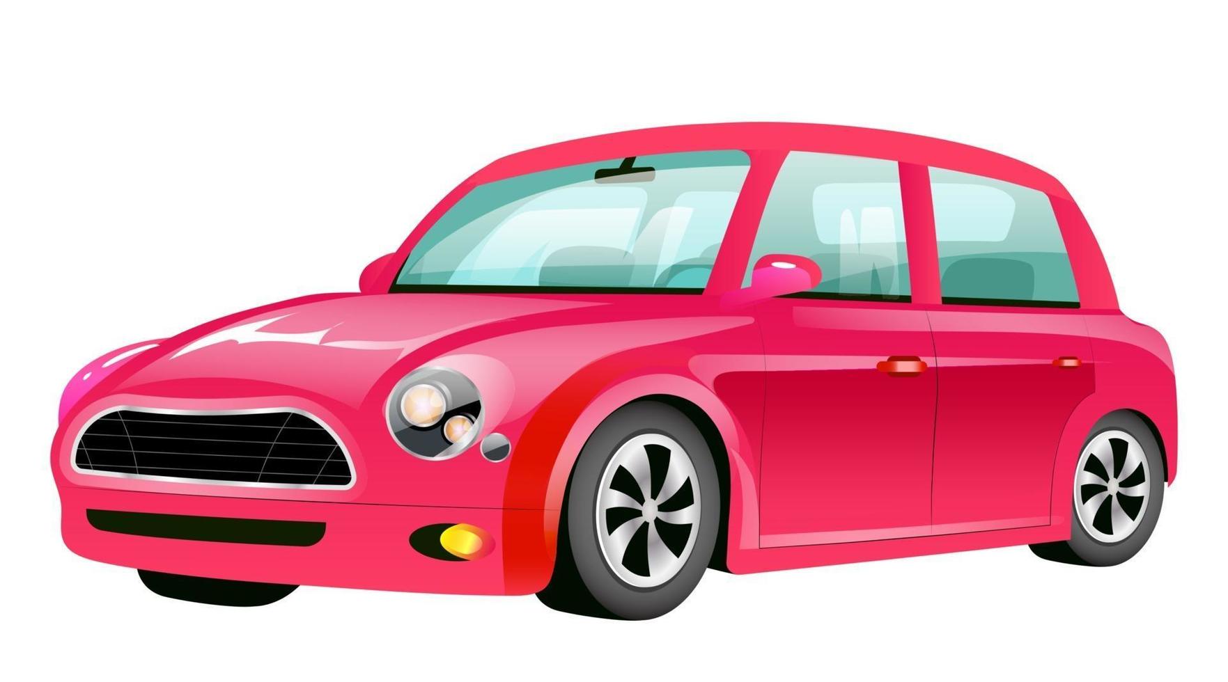 rosso mini cooper fumetto illustrazione vettoriale. oggetto di colore piatto automobile vecchio stile cremisi. veicolo personale d'epoca isolato su sfondo bianco. trasporto urbano, nuova auto elegante vettore