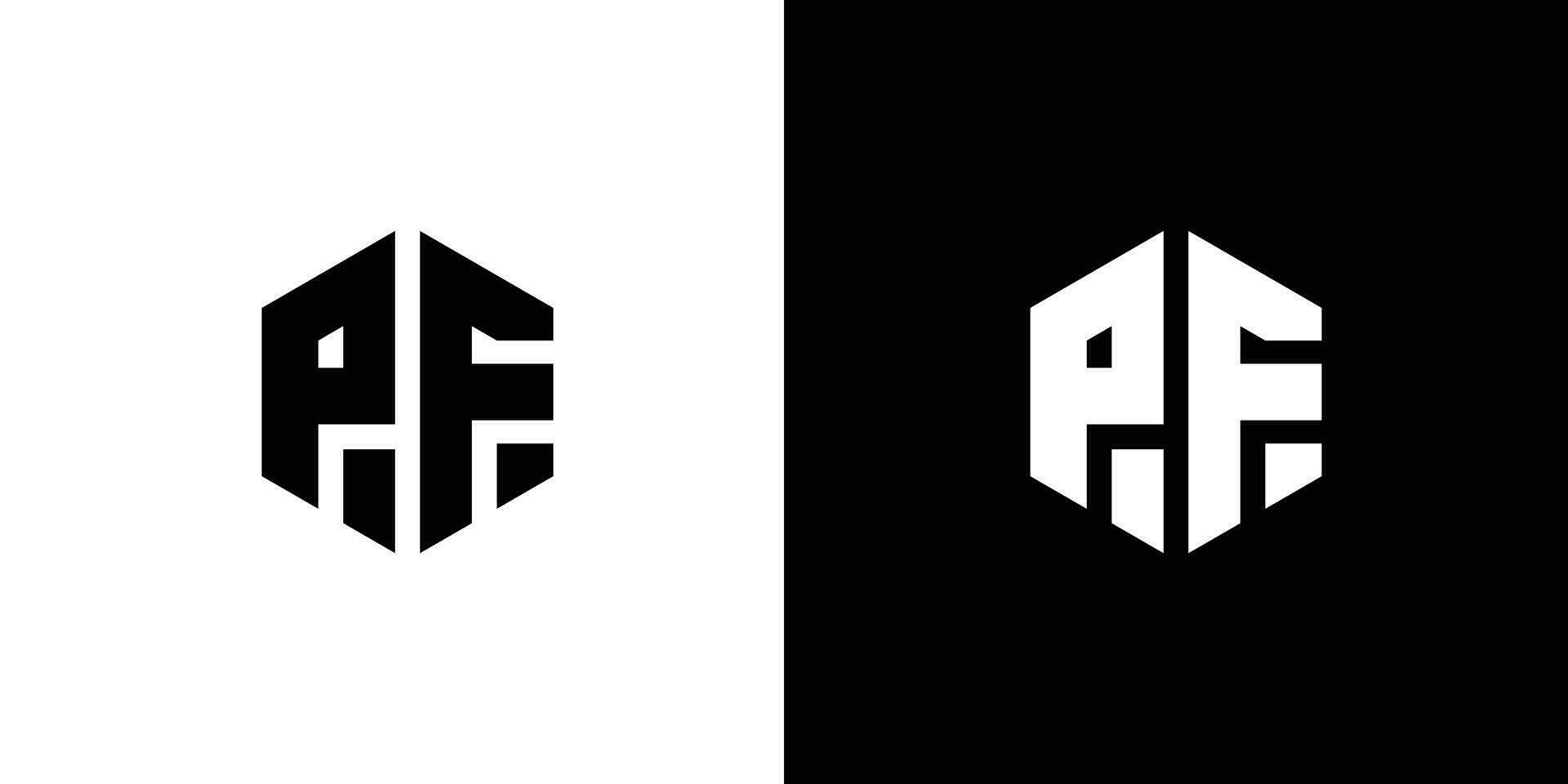 lettera p f poligono, esagonale minimo e professionale logo design su nero e bianca sfondo vettore