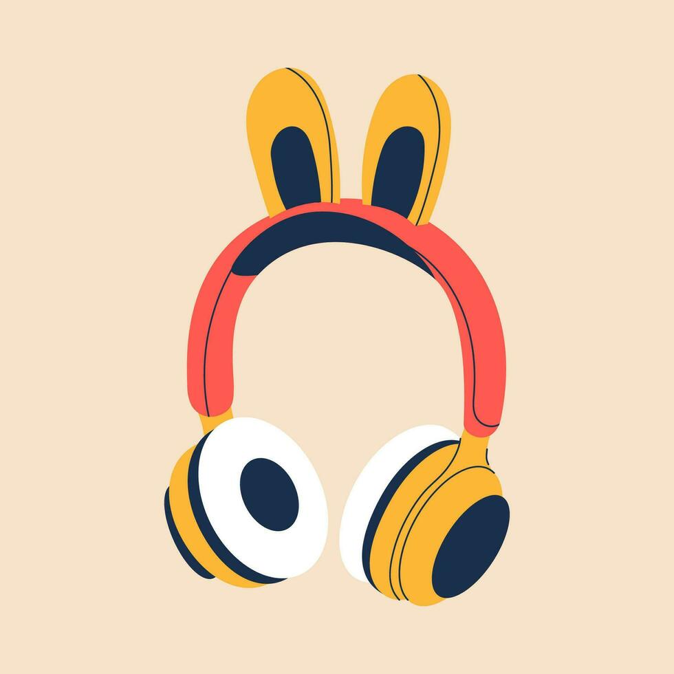 carino professionale gioco cuffie con coniglietto orecchie per ragazze nel cartone animato stile. colorato giallo rosso Audio attrezzatura per ascoltando per musica. musica dispositivo icona o Stampa. vettore azione illustrazione.