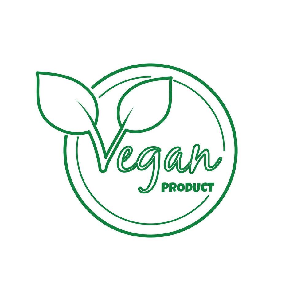 vegano Prodotto etichetta, etichetta, distintivo e logo. ecologia icona. logo modello con le foglie per vegano cibo. vettore illustrazione isolato su bianca sfondo