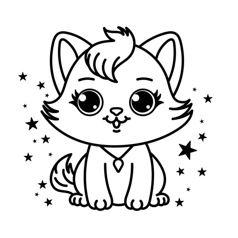 carino gatto colorazione pagina per bambini. cartone animato soffice gatto illustrazione. vettore