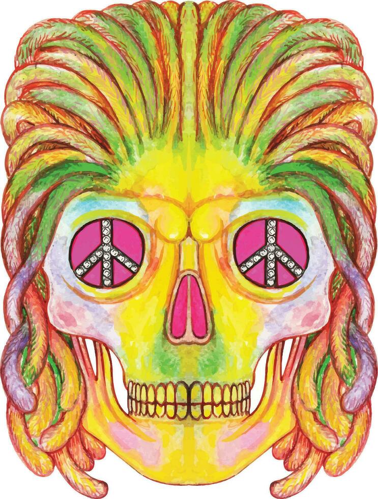 hippie cranio mano acquerello pittura e rendere grafico vettore. vettore
