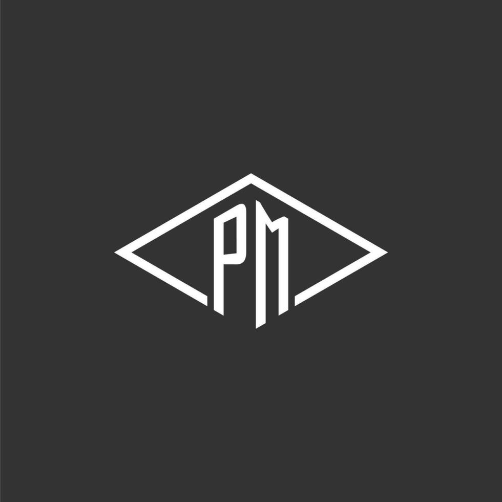 iniziali pm logo monogramma con semplice diamante linea stile design vettore