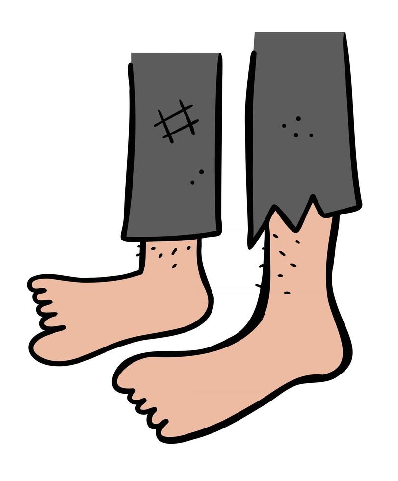 fumetto illustrazione vettoriale di senzatetto senza scarpe