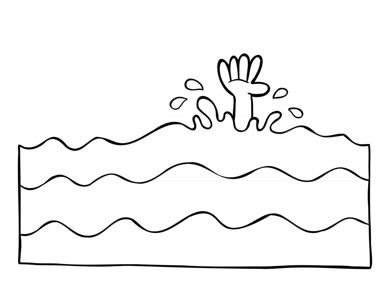 fumetto illustrazione vettoriale dell'uomo e la sua mano che annega nel mare