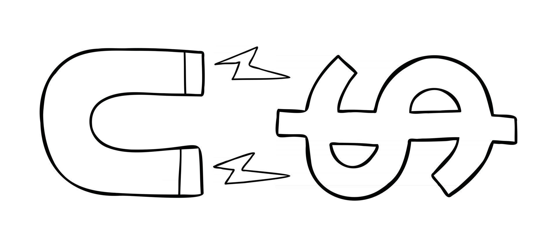 fumetto illustrazione vettoriale di magnete che attrae i soldi del dollaro