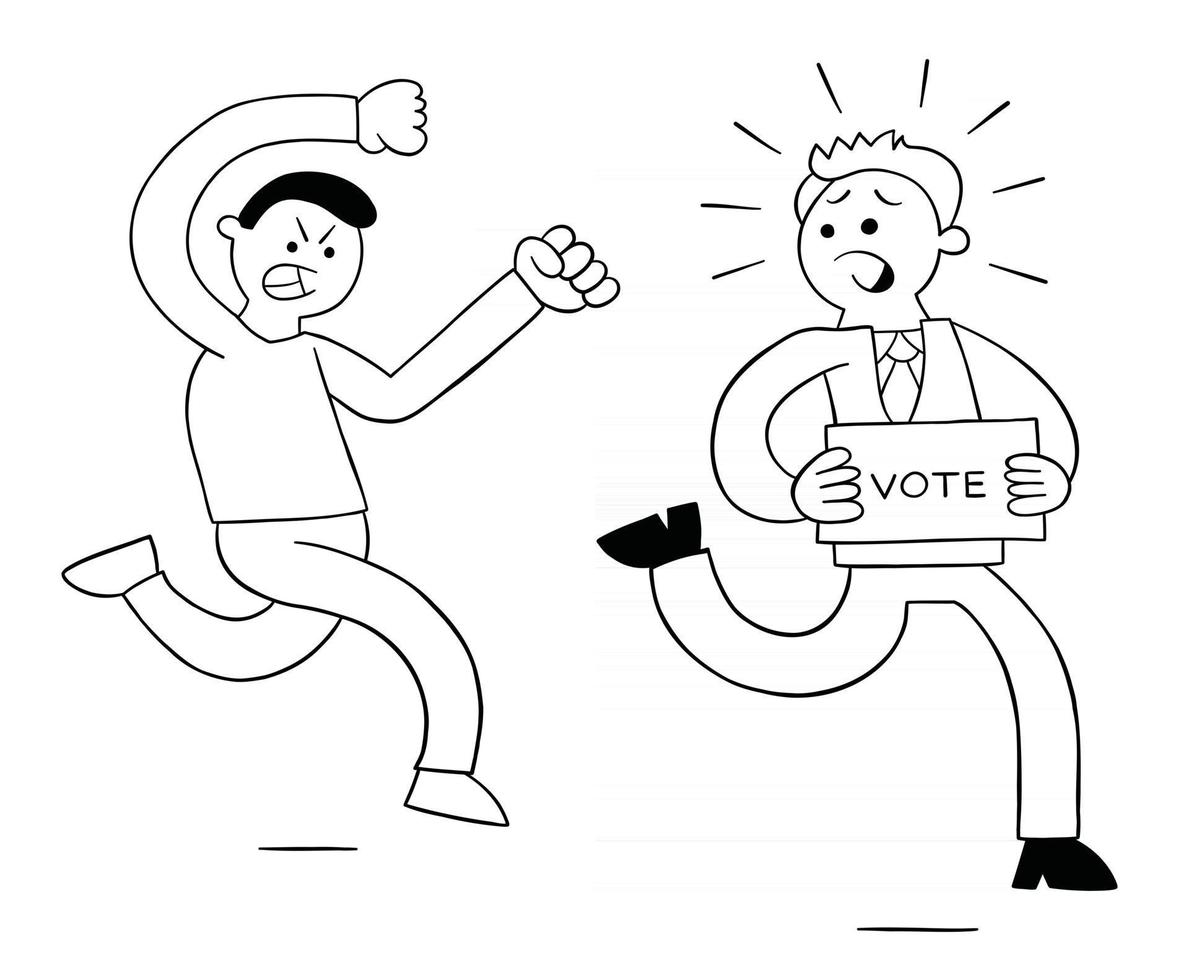cartone animato arrabbiato che insegue politici che vogliono voti illustrazione vettoriale