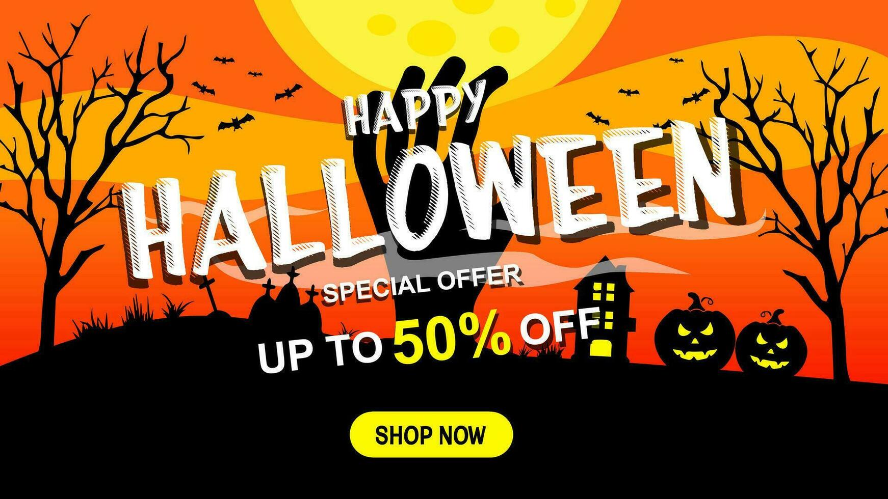 Halloween i saldi promozione manifesto o striscione. spaventoso Halloween modello, sfondo o sito web striscione. vettore