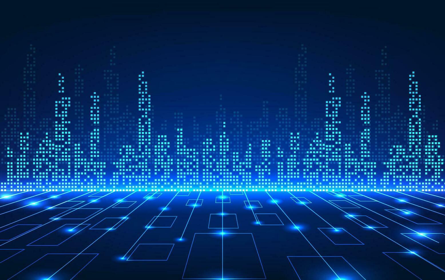 inteligente città tecnologia pixel stile città il davanti ha tecnologia circuito Linee. inteligente città concetto tecnologia è un' città quello si concentra su miglioramento servizio sistemi per rendere persone Di Più comodo. vettore