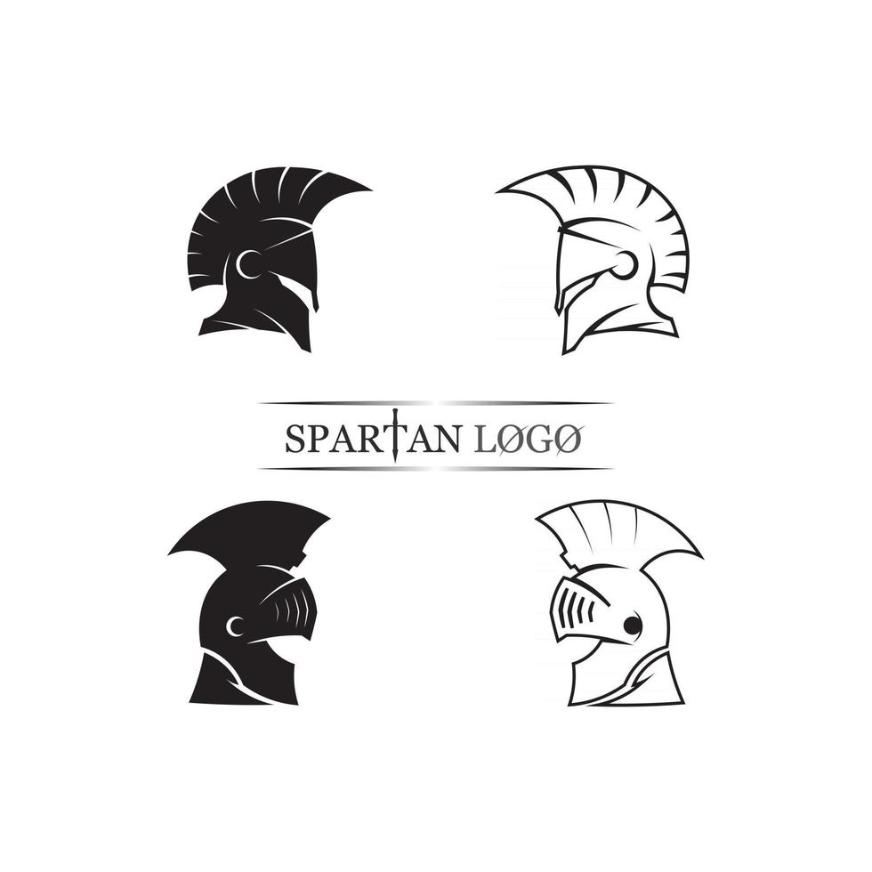 modello logo casco spartano logo cavaliere set armi e icone proprietà set soldato vettore
