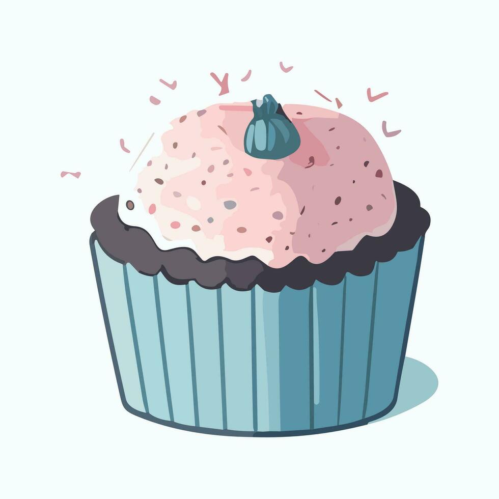 Cupcake con rosa crema e spruzzatori. vettore illustrazione.