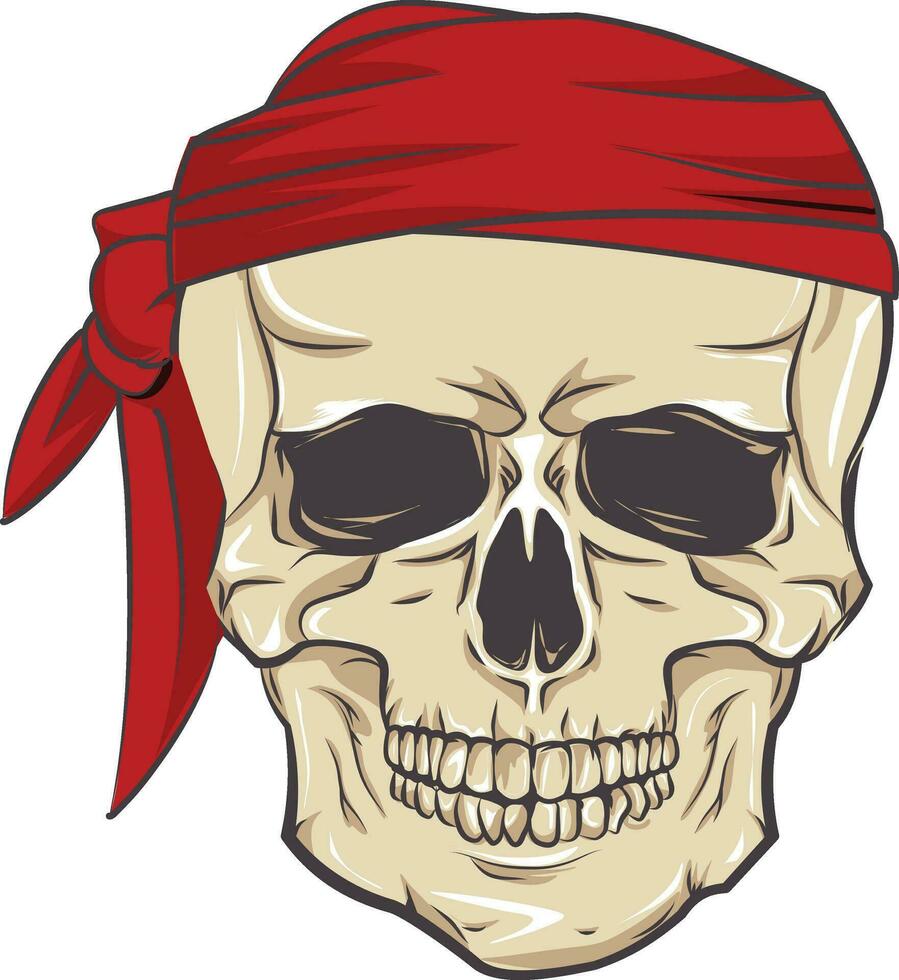 pirata cranio, rosso bandana e ossatura vettore