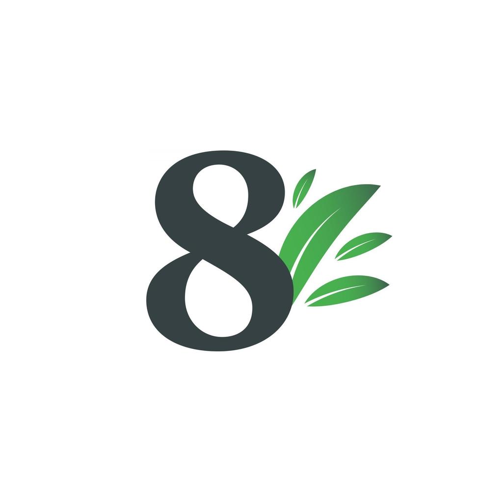 logo numero otto con foglie verdi. logo numero naturale 8. vettore