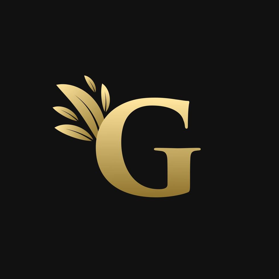 lettera iniziale dorata g logo foglia vettore
