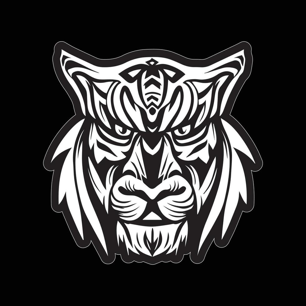 tigre viso etichetta nero e bianca per stampa vettore