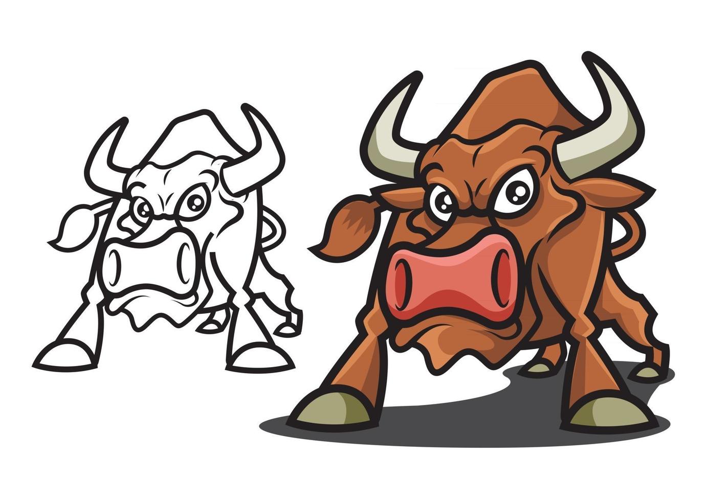 mascotte vettoriale di toro arrabbiato con set naso rosso