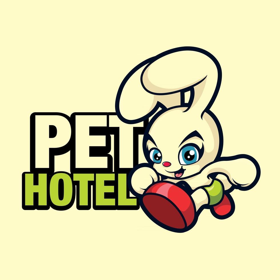 simpatico coniglio mascotte dei cartoni animati che corre con il logo dell'hotel per animali domestici - mascotte vettoriale