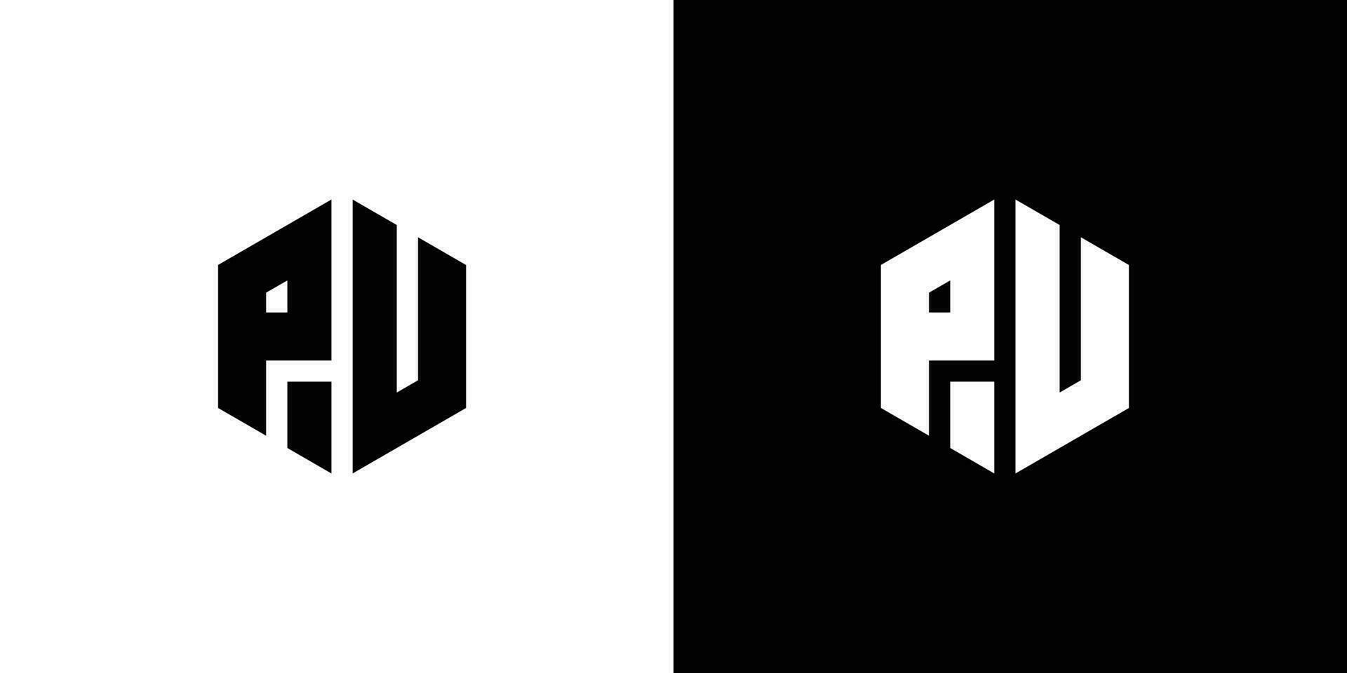 lettera p u poligono, esagonale minimo e professionale logo design su nero e bianca sfondo vettore