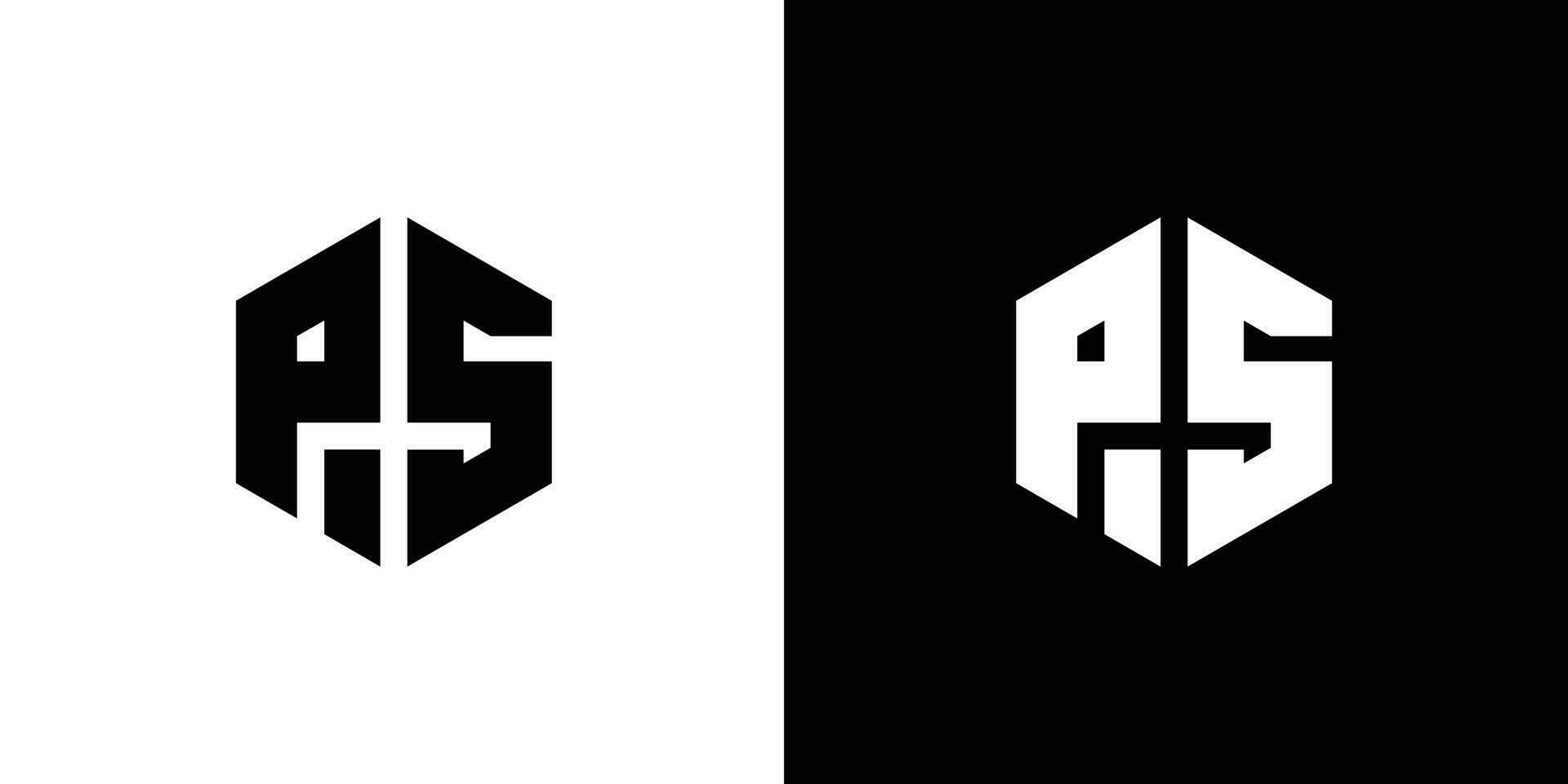 lettera p S poligono, esagonale minimo e professionale logo design su nero e bianca sfondo vettore