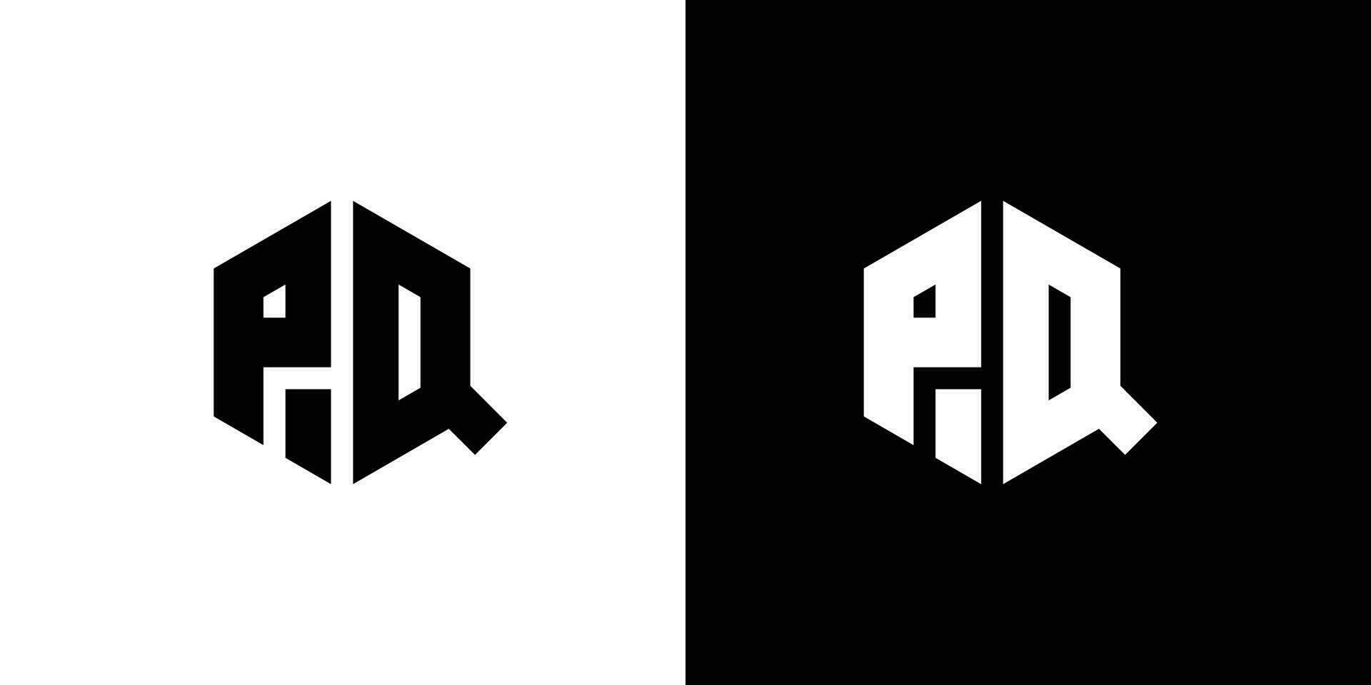 lettera p q poligono, esagonale minimo e professionale logo design su nero e bianca sfondo vettore
