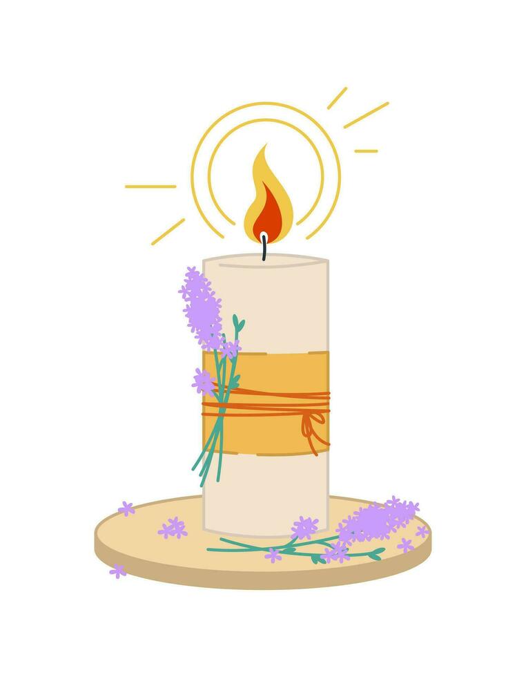 profumato cera candela con lavanda fiori. casa aromaterapia, casa decorazione. vettore isolato illustrazione