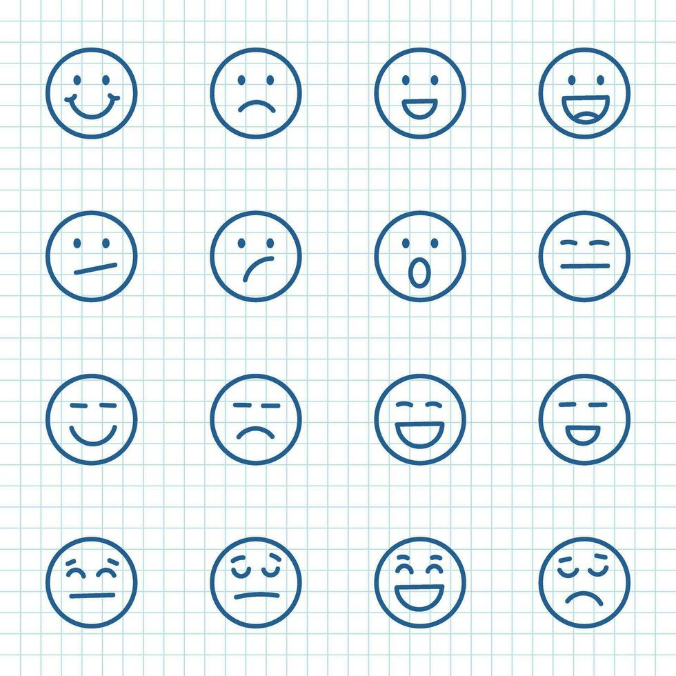 emoji facce icona nel mano disegnato stile. gioco da ragazzi emoticon vettore illustrazione su isolato sfondo. contento e triste viso cartello attività commerciale concetto.