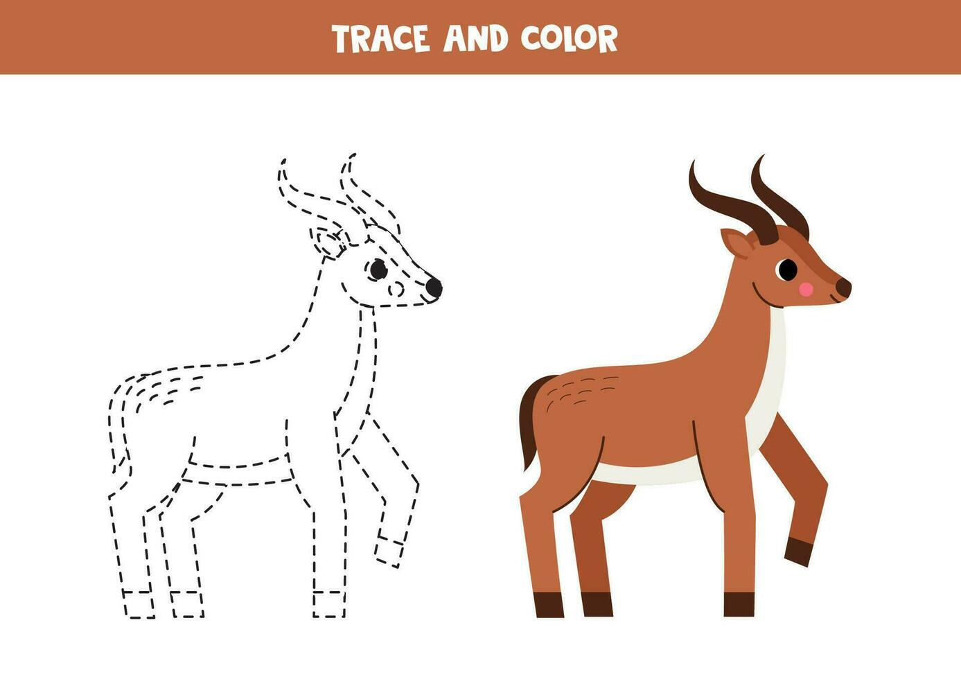 tracciare e colore cartone animato antilope. foglio di lavoro per bambini. vettore