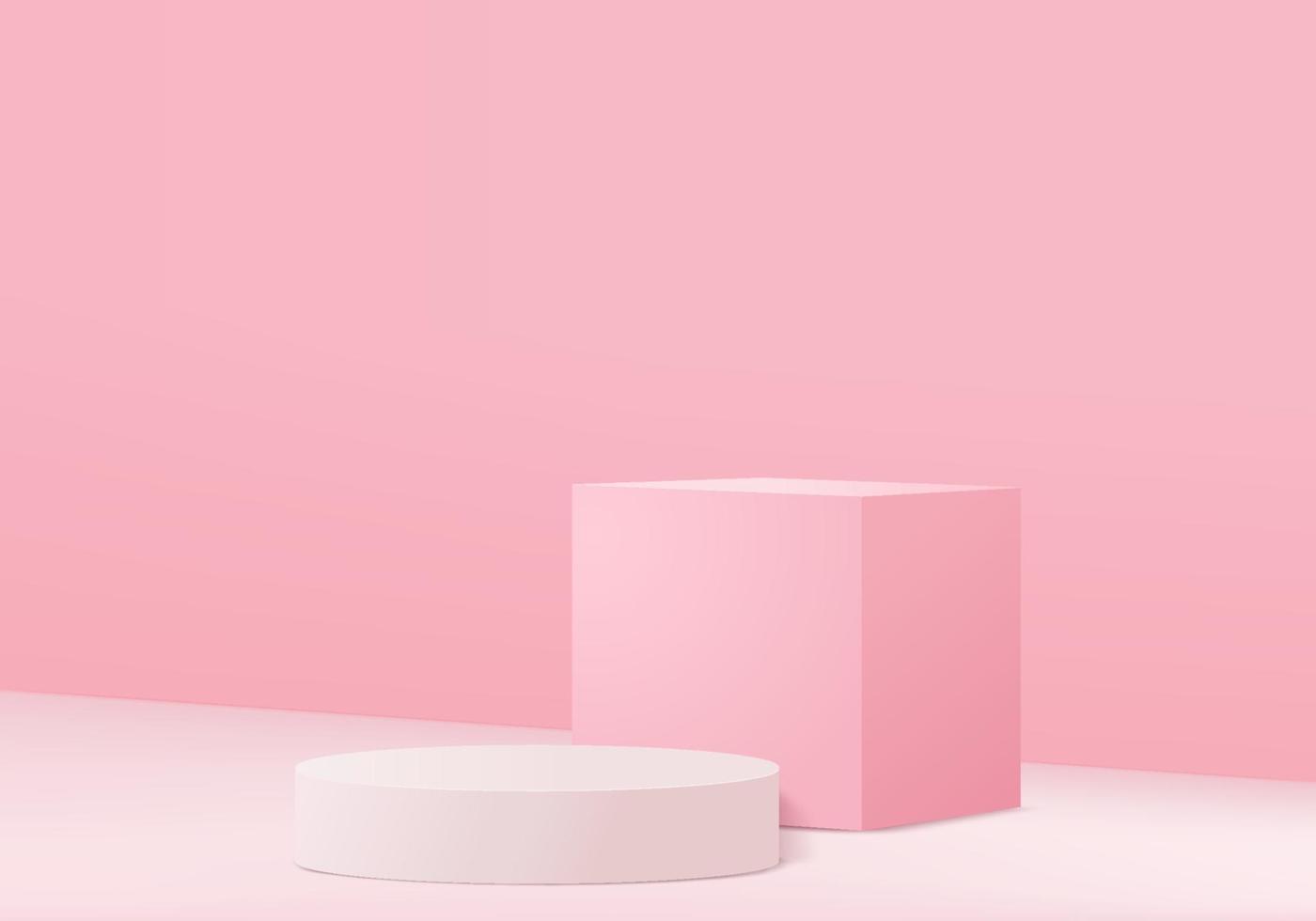 podio rosa minimo e scena con il vettore di rendering 3d in una composizione di sfondo astratto, illustrazione 3d mock up forme di piattaforma di forma geometria della scena per la visualizzazione del prodotto. palcoscenico per il prodotto in chiave moderna.