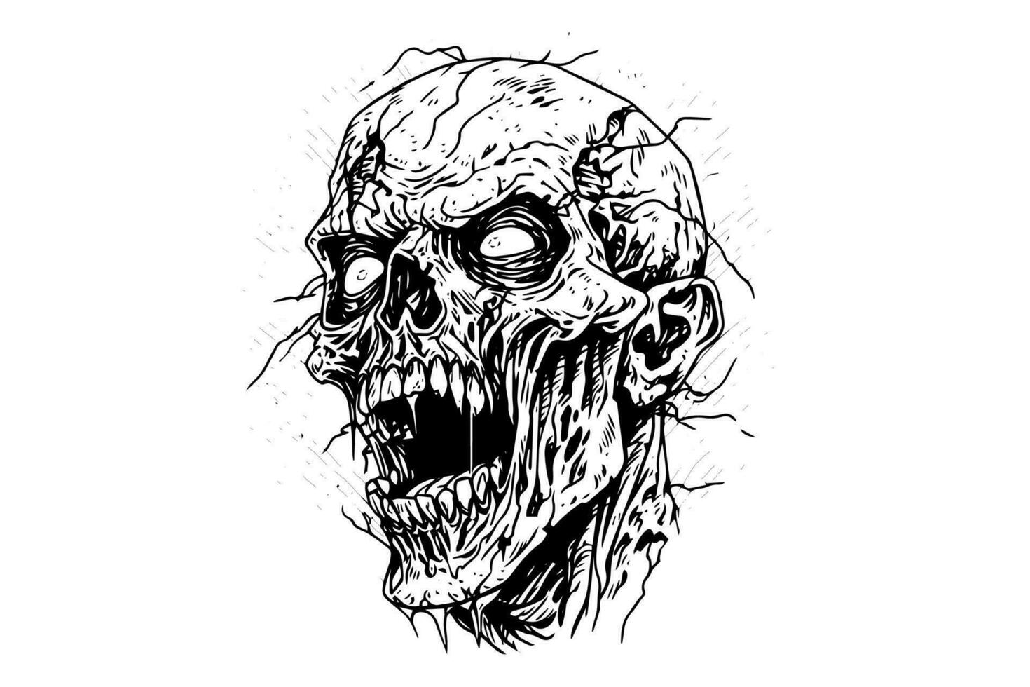 zombie testa o viso inchiostro schizzo. a piedi morto mano disegno vettore illustrazione.