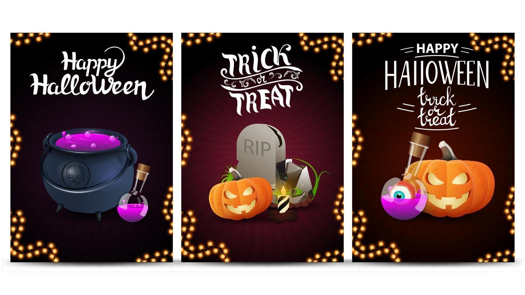 impostare una cartolina verticale di auguri di halloween con bellissime scritte vettore
