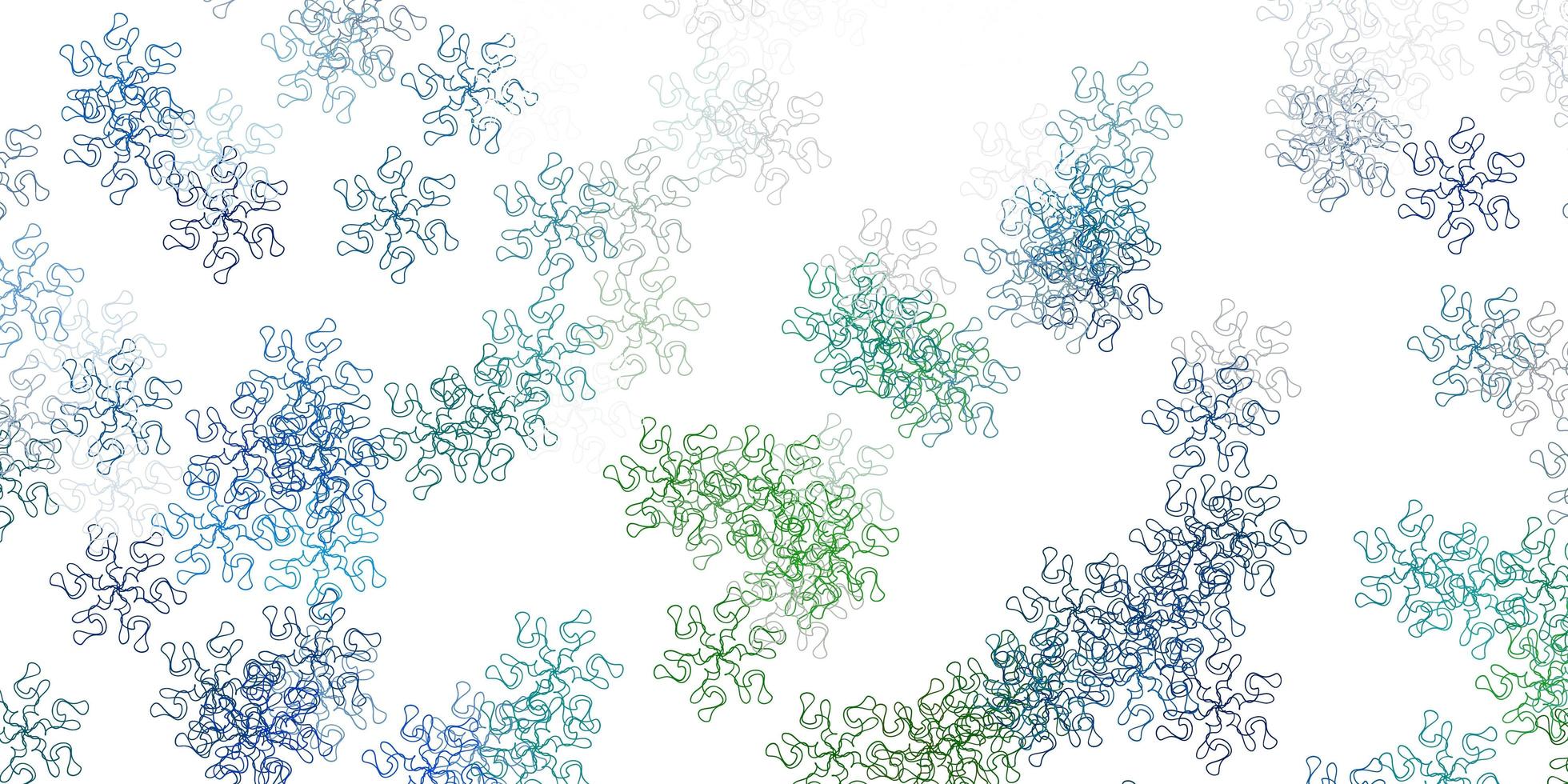 modello doodle vettoriale azzurro, verde con fiori.