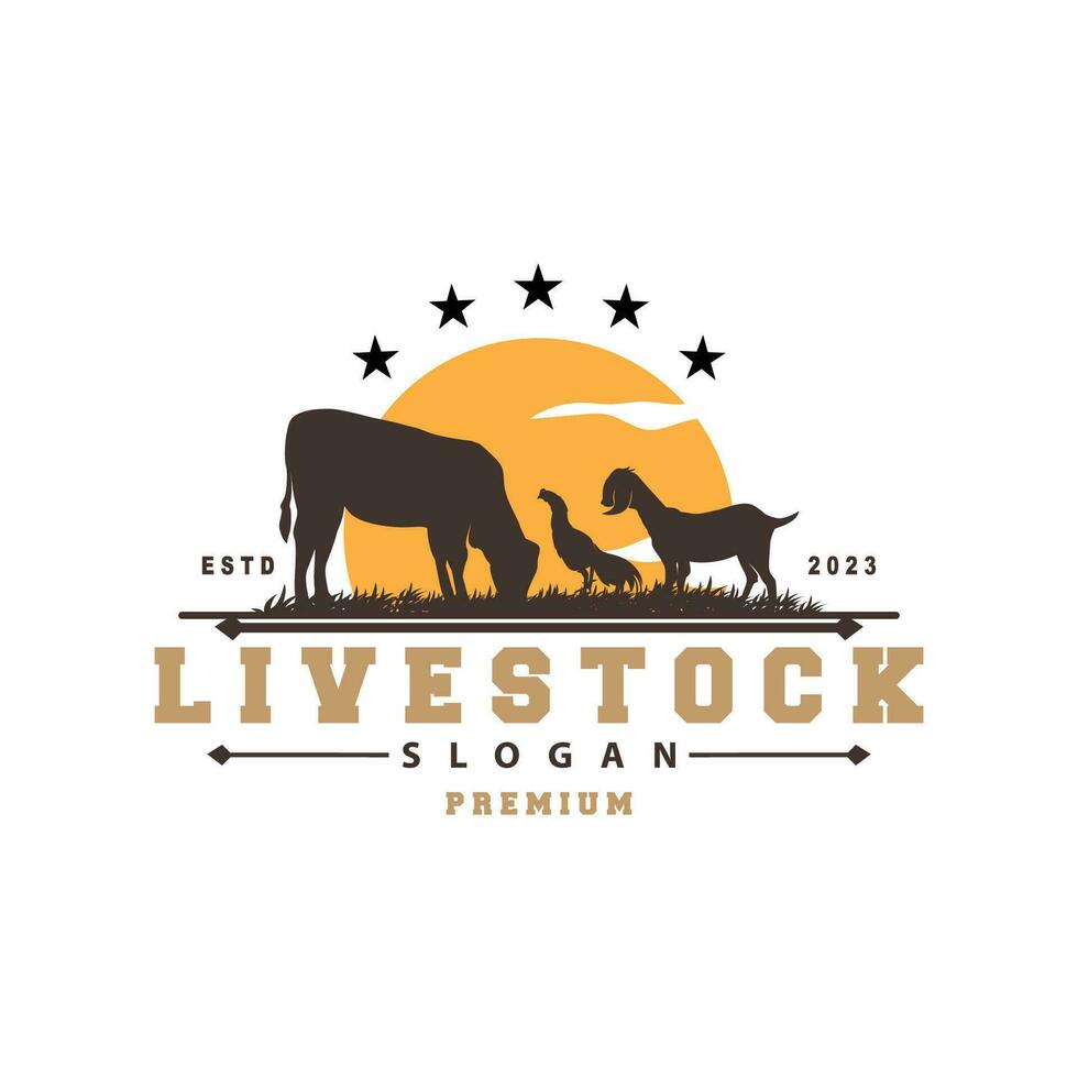bestiame azienda agricola bestiame logo, azienda agricola giardino terra agricoltura retrò Vintage ▾ emblema design vettore