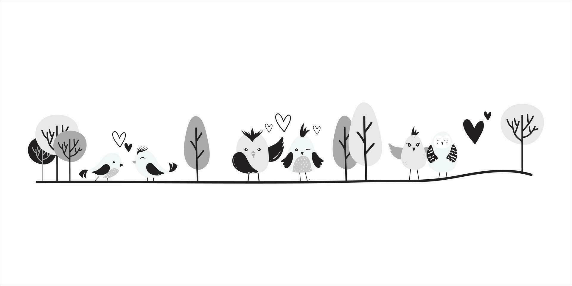 uccello divisore cartone animato illustrazione. carino uccello scarabocchio confine per carta, invito, decorazione. vettore