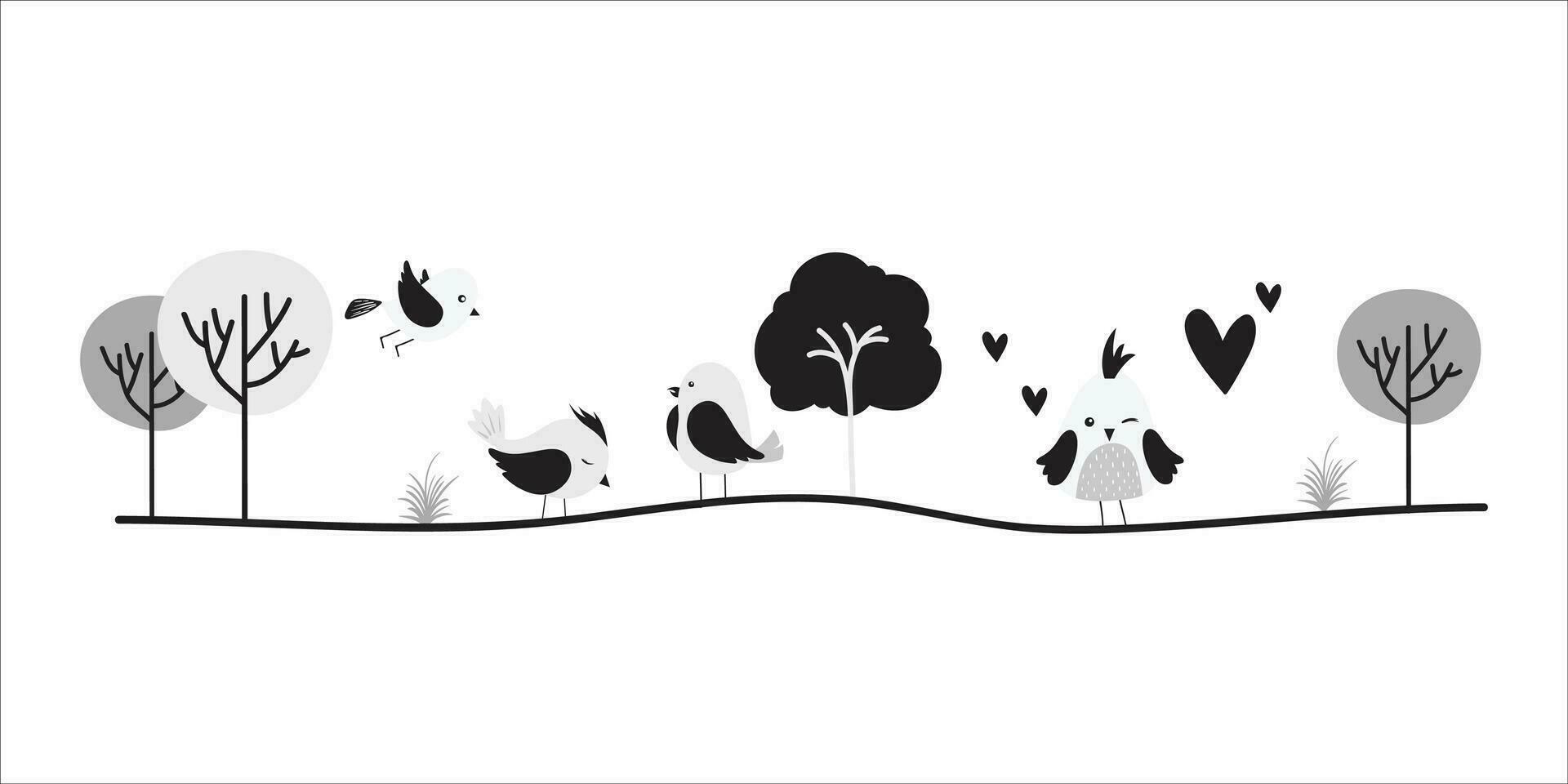 uccello divisore cartone animato illustrazione. carino uccello scarabocchio confine per carta, invito, decorazione. vettore