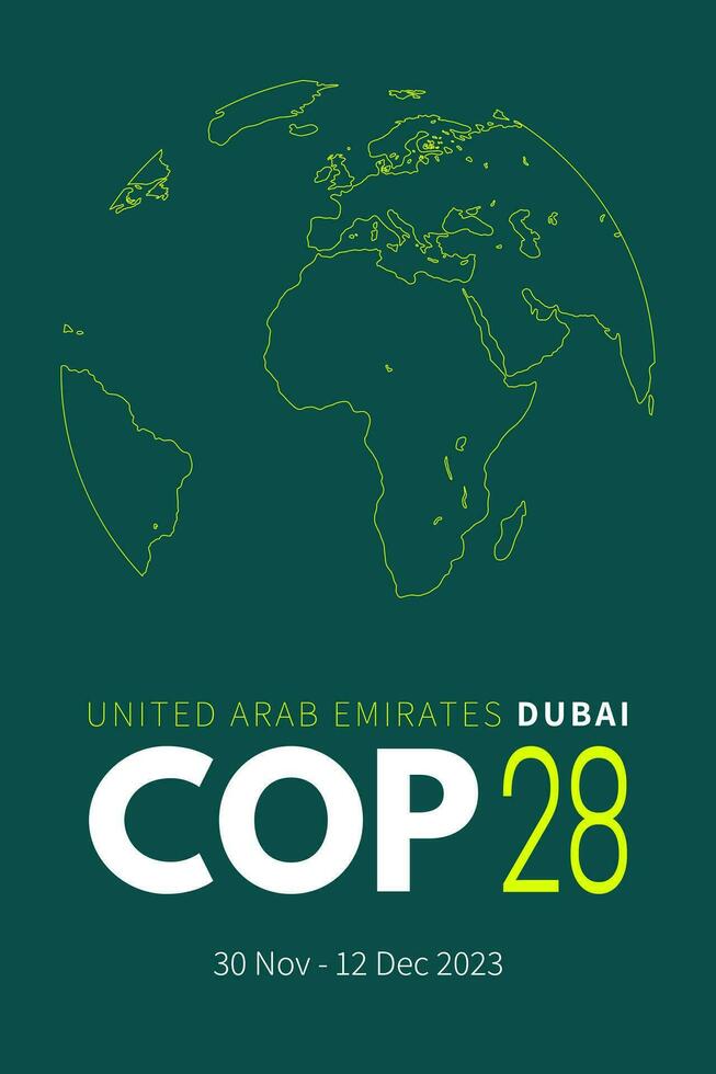 poliziotto 28 emirati arabi uniti. annuale unito nazioni clima modificare conferenza. dubai, unito arabo emirati, nel novembre 2023. internazionale clima vertice striscione. globale riscaldamento. vettore illustrazione