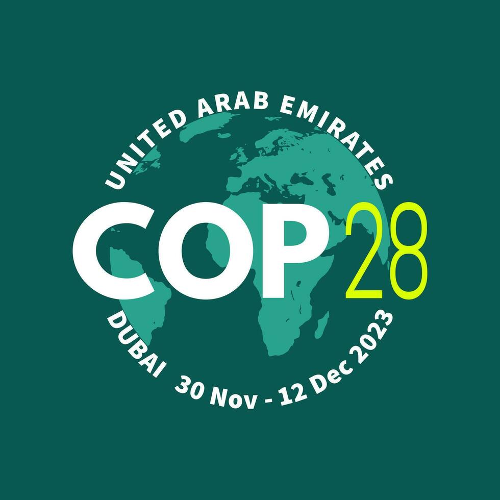 poliziotto 28 emirati arabi uniti. annuale unito nazioni clima modificare conferenza. dubai, unito arabo emirati. internazionale clima vertice striscione. emissione riduzione. globale riscaldamento. vettore illustrazione