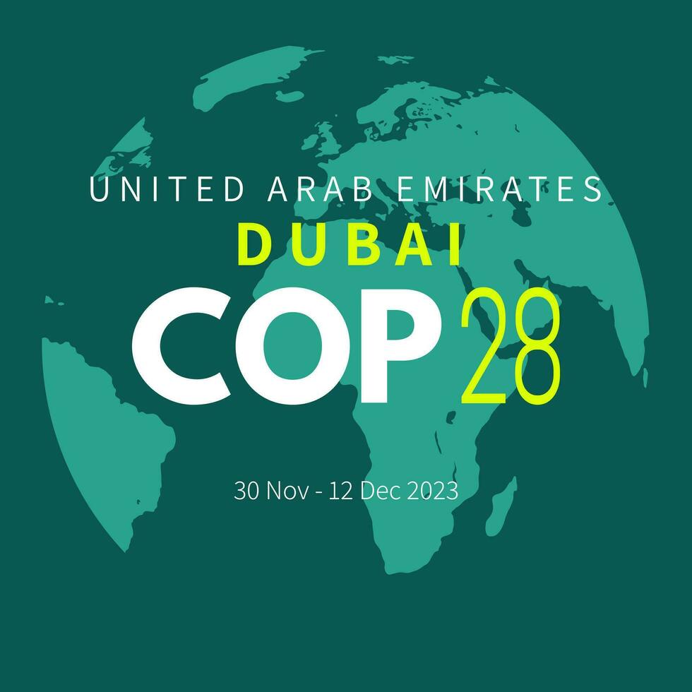 poliziotto28 emirati arabi uniti. annuale unito nazioni clima modificare conferenza. dubai, unito arabo emirati. internazionale clima vertice striscione. emissione riduzione. globale riscaldamento. vettore illustrazione