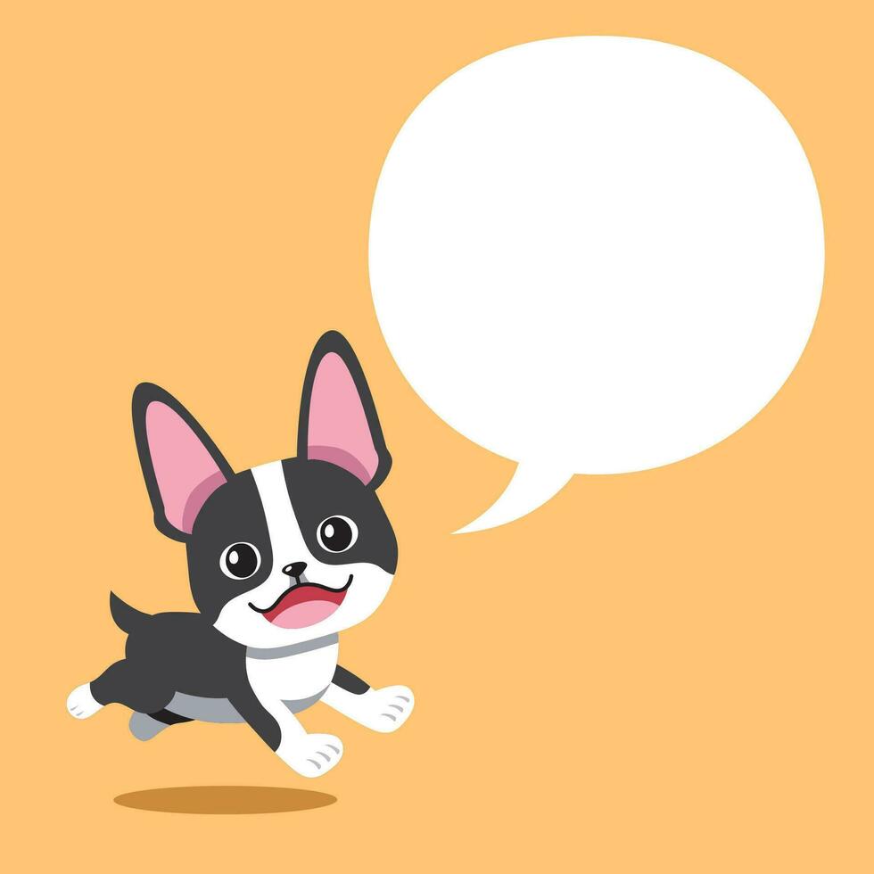 cartone animato carino boston terrier cane con discorso bolla vettore