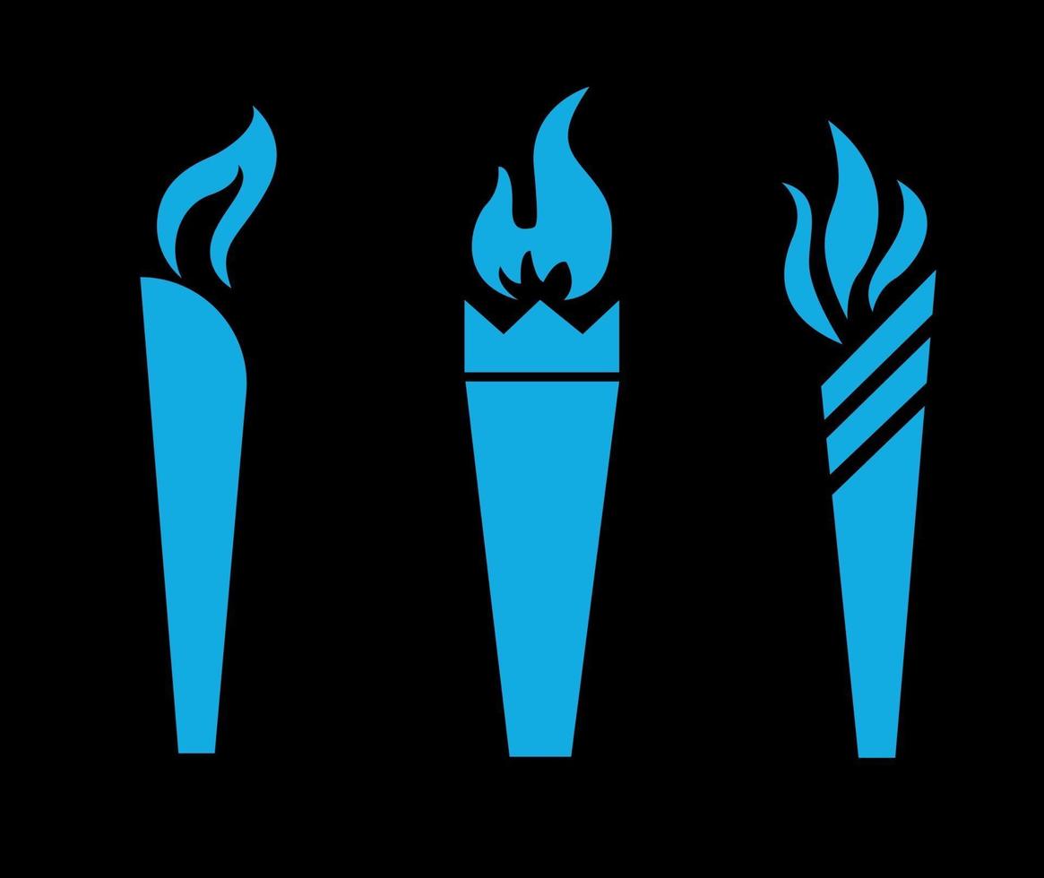 torcia blu collezione icone fiamma illustrazione vettoriale disegno astratto con sfondo nero