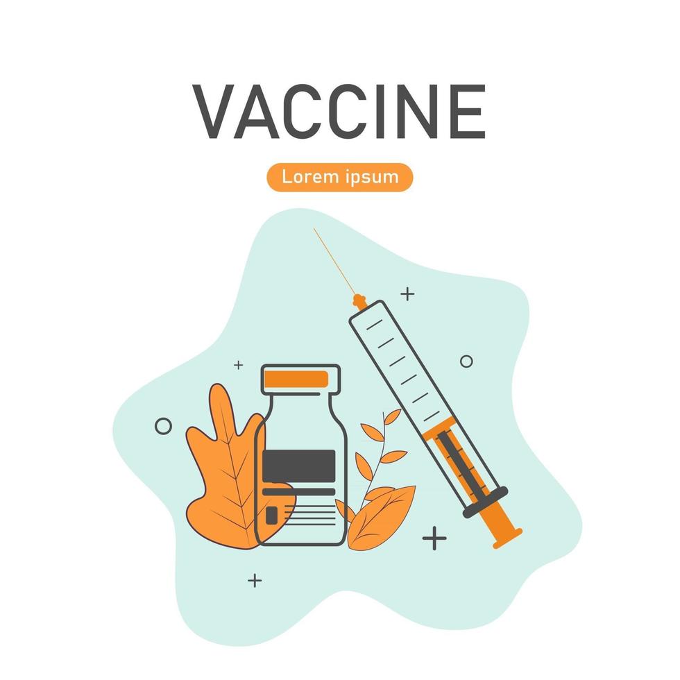 tempo di vaccinare. modello di pagina di destinazione. moderno concetto piatto per il web design. illustrazione vettoriale con siringa con vaccino, bottiglia e virus.