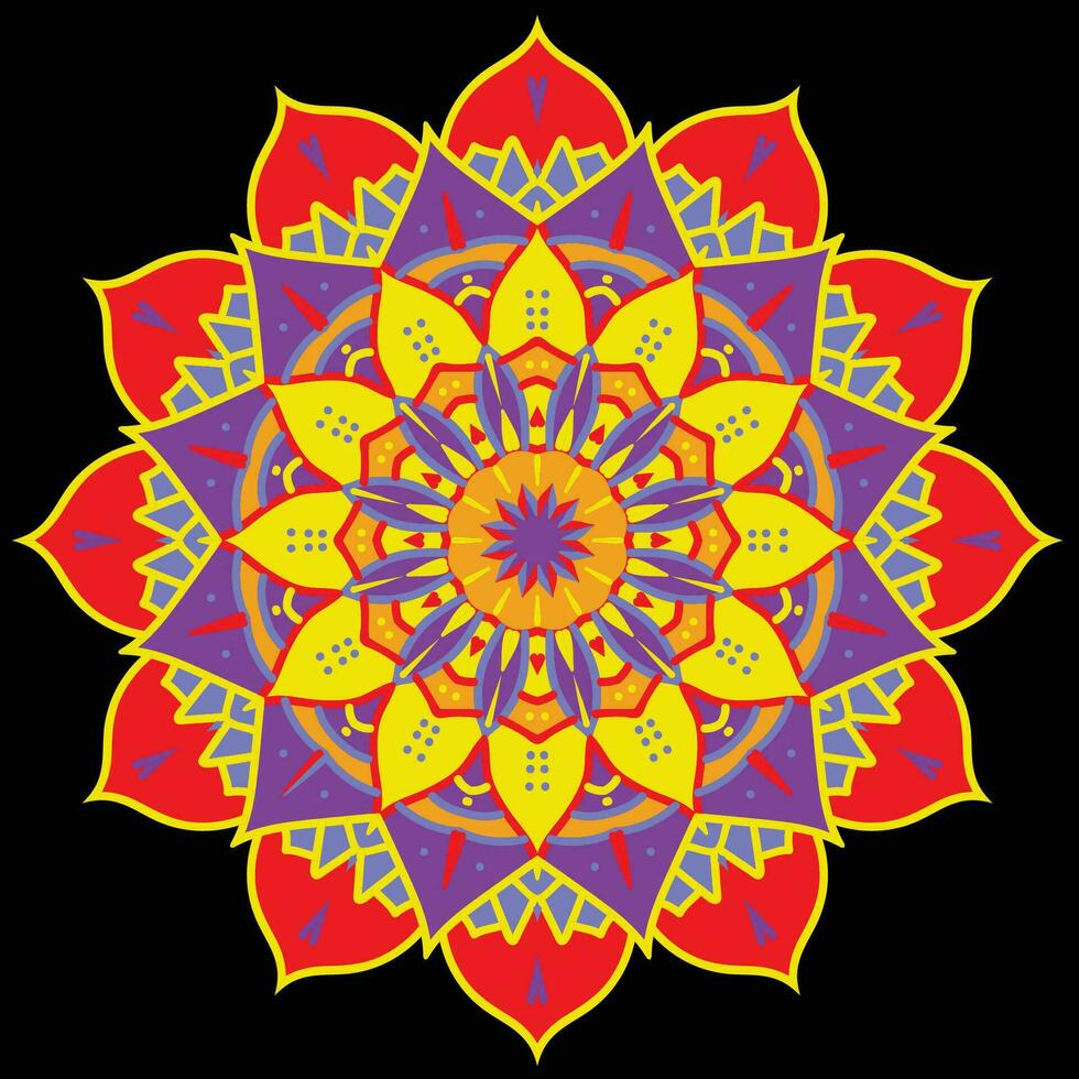 mandala modello colorato rosso viola blu e arancia sfondo decorativo buio d'oro mandala sfondo geometrico elementi astratto tribale Vintage ▾ etnico senza soluzione di continuità modello ornamentale. vettore