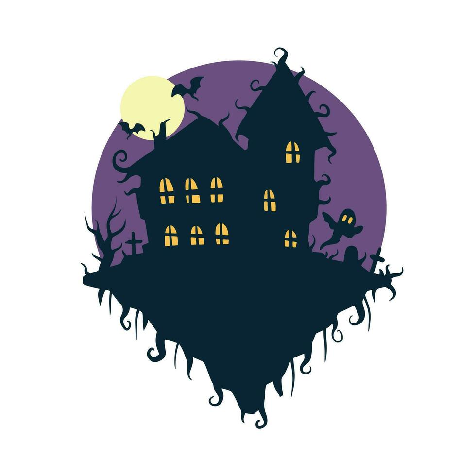 Halloween frequentato Casa isolato su bianca sfondo. pauroso buio silhouette di casa o dimora. cartone animato vettore spaventoso illustrazione. Gotico carino cittadina